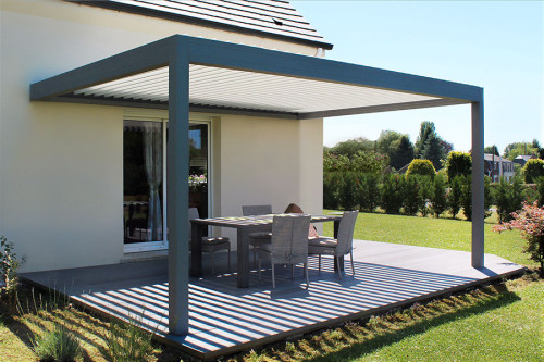 Photo #1 of the EOLUX Wall-Mounted Bioclimatic Pergola