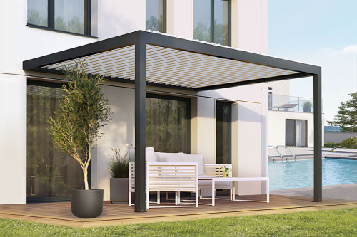 Diagram of the EOLITE Wall-Mounted Bioclimatic Pergola