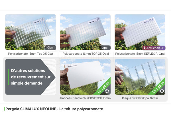 Toiture Polycarbonate de la Pergola Aluminium CLIMALUX NEOLINE