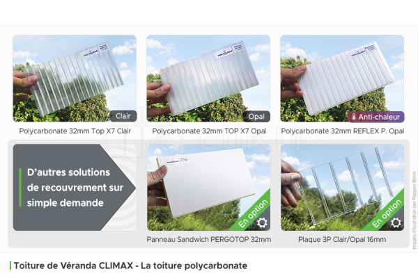 Le Polycarbonate de la Toiture de Véranda Aluminium CLIMAX