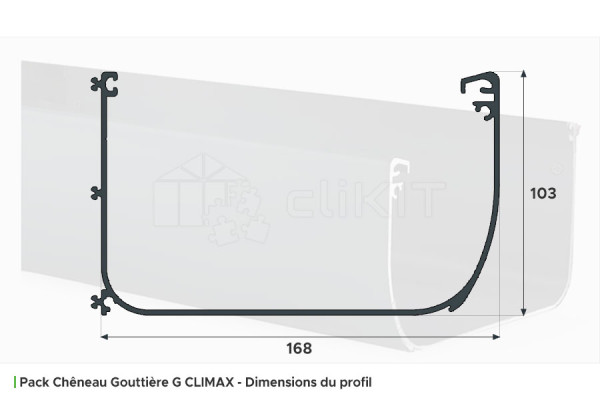 Dimensions du Pack Chêneau Gouttière GC - PERGOLUX Aluminium